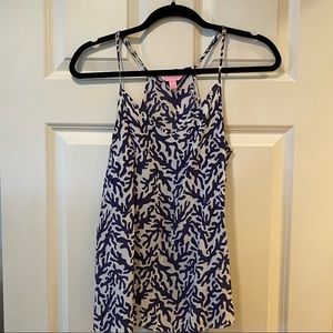 Lilly Pulitzer Dusk Silk Tank Women’s L Blue and White Coral Print